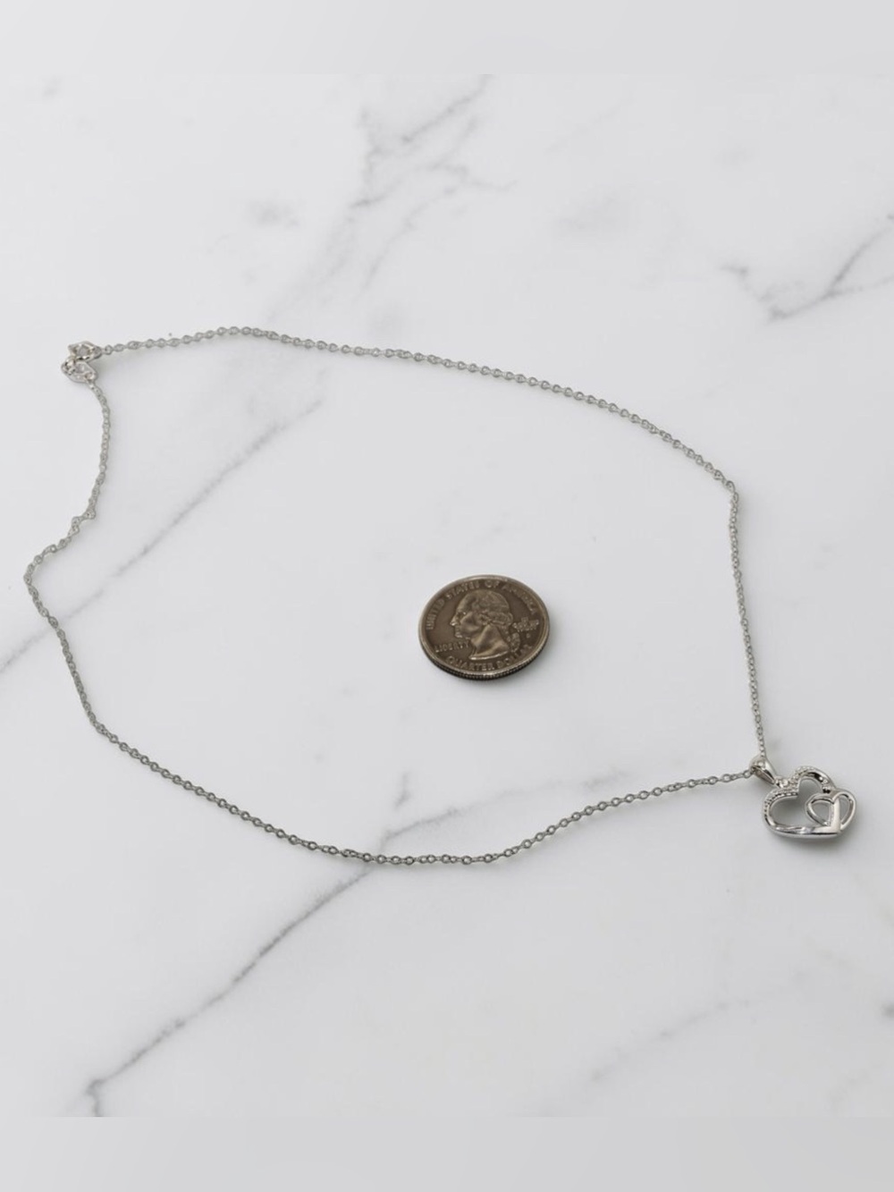 Solid 925 Sterling Silver Natural Diamond Interlocking Heart Necklace 18in NWT - Picture 5 of 8